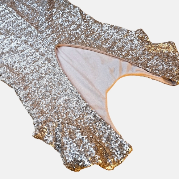 ✨ Free People Backstage Mini Dress | Champagne Gold Sequin | Low Back | Size Med - Picture 9 of 13